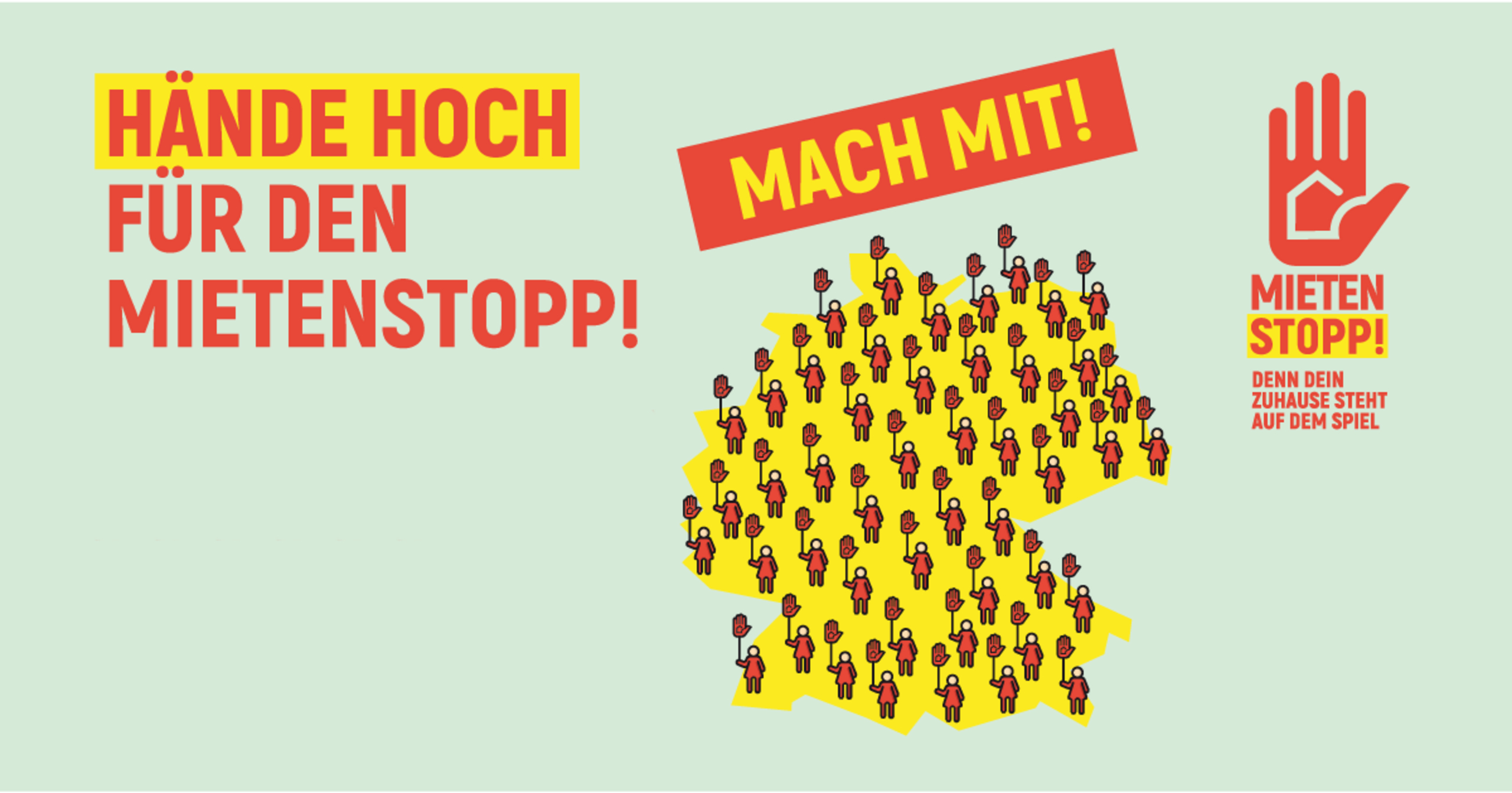 Fotos von Teilnehmerinnen und Teilnehmer, die im Pressetermin Transparente hochhalten.